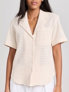 AYR The Pool Boy Top Button Down Blouse in Straw Hat Cotton XS